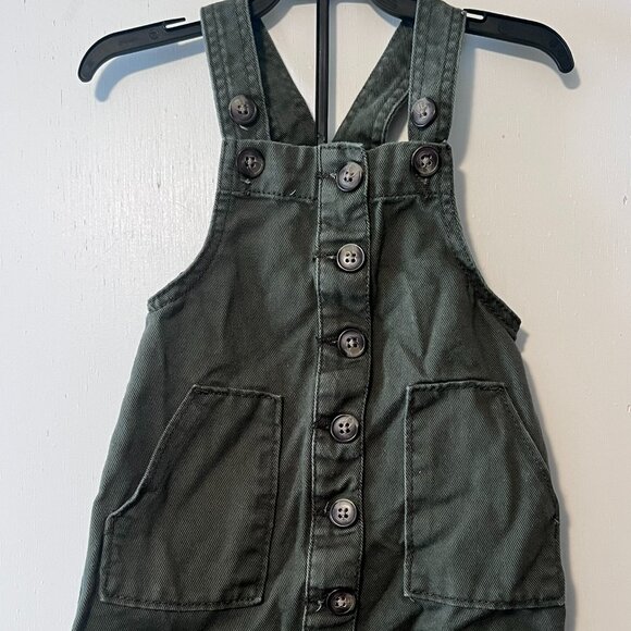 Wonder Nation Army Green Overalls Denim Dress Size 18 Months - Picture 1 of 4